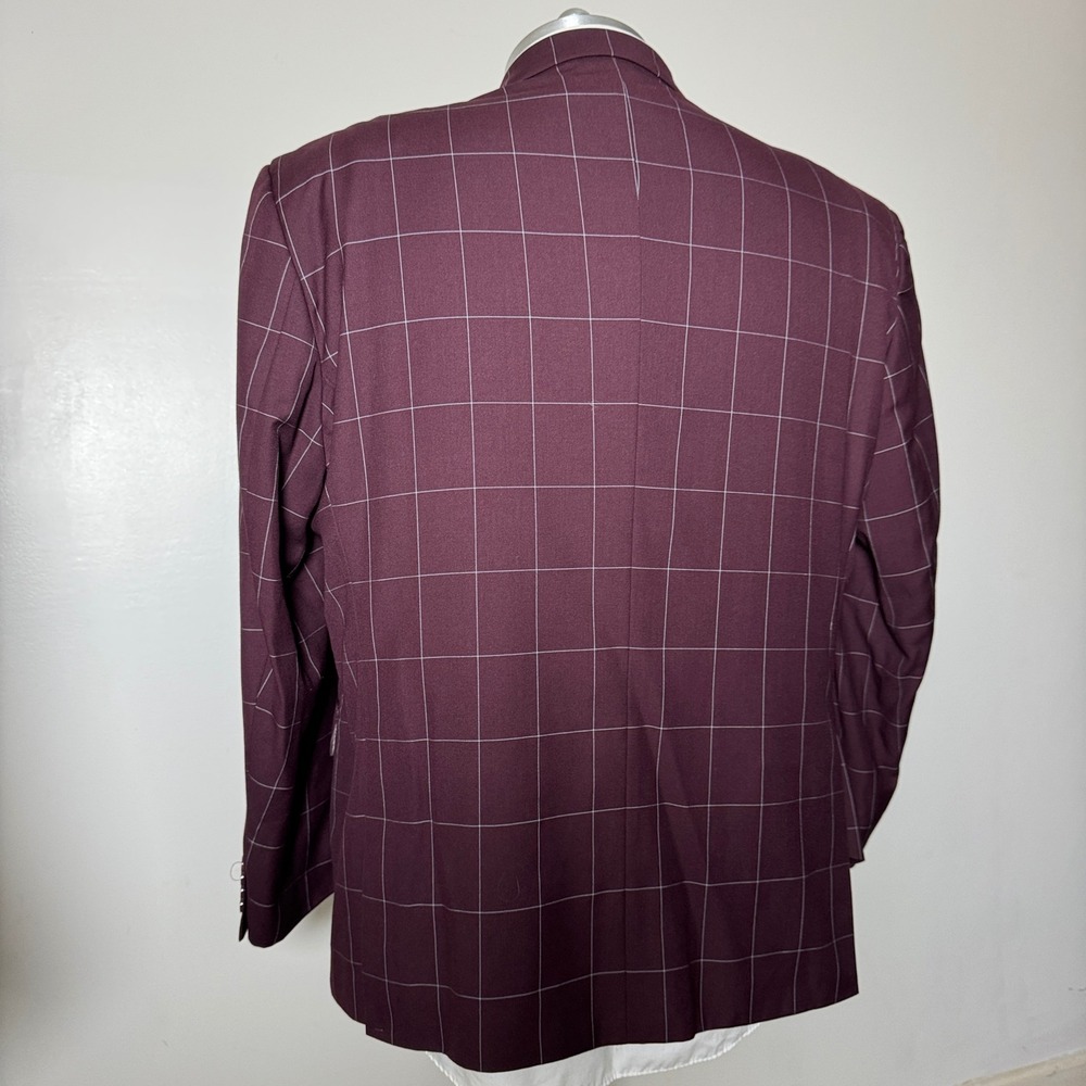 Vinci Philosophy Mens Burgundy Plaid Double Breasted Suit Check 52R 42W - Picture 3 of 7